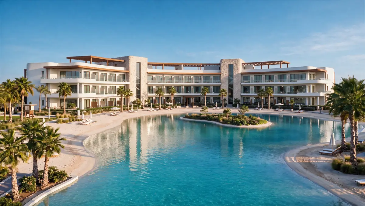 Katameya Coast - Sidi Henish Hotel – White terraced wings with stone-clad cores curving around a clear lagoon by day