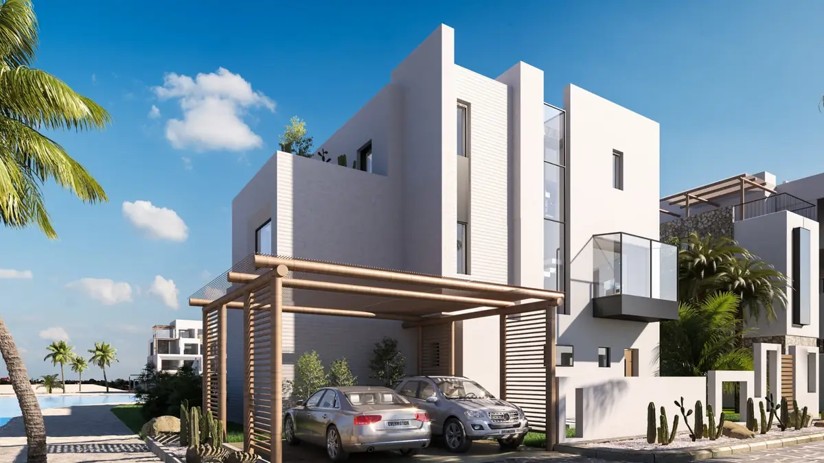 Masyaf Ras Al-Hekma – Eckvilla mit Holzpergola als Carport und Kakteen entlang der Straße